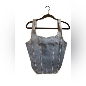 NINA ROSSI DENIEM STRETCH RHINESTONE STUD CORSET TOP